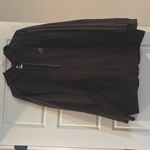Black 3 stripe Adidas zip up hoodie.